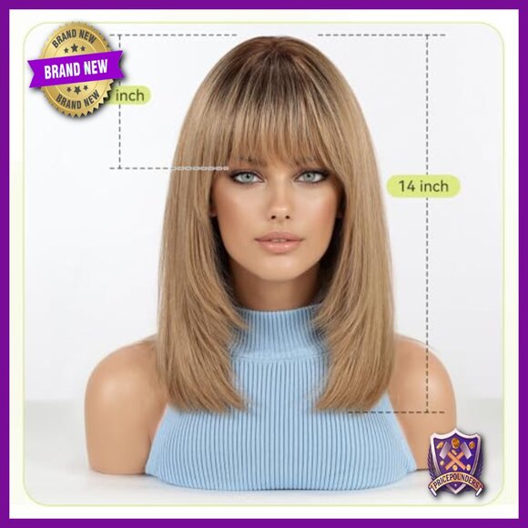 14 Inch Straight Layered Human Hair Wig with Bangs Lightweight main image 6